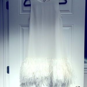 ERIN by Erin Fetherston white cocktail, prom, or bridal dress with feathers